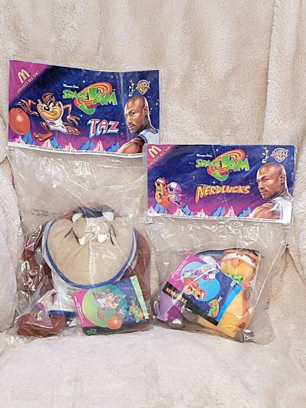 VTG 1996 McDonald's Warner Bros. Space Jam Monstars Plush Nerdlucks & Taz MINT
